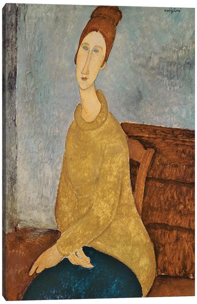Jeanne Hebuterne in a Yellow Jumper, 1918-19  Canvas Art Print - Amedeo Modigliani