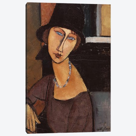 Jeanne Hebuterne wearing a hat, 1917  Canvas Print #BMN9000} by Amedeo Modigliani Canvas Art Print