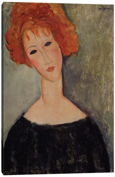 Red Head  Canvas Art Print - Amedeo Modigliani