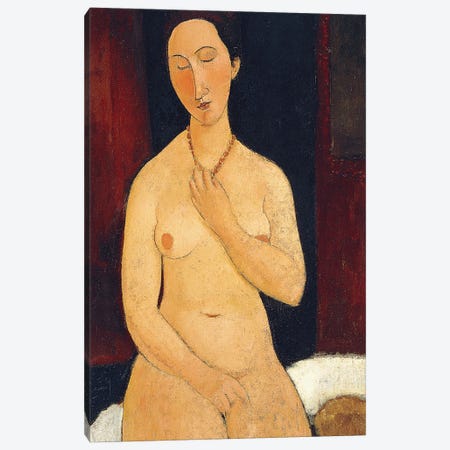 Sitting Nude with Necklace, 1917  Canvas Print #BMN9017} by Amedeo Modigliani Canvas Print
