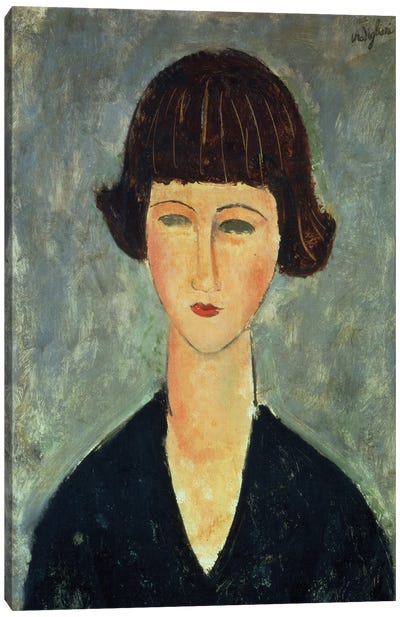 Young Brunette, 1917  Canvas Art Print - Amedeo Modigliani