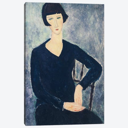 Young Seated Woman In Blue Dress, 1918 Canvas Print #BMN9030} by Amedeo Modigliani Canvas Wall Art