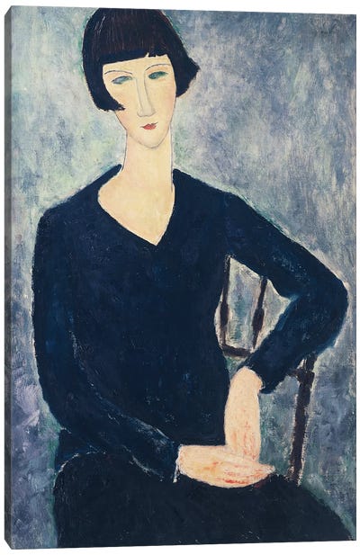 Young Seated Woman In Blue Dress, 1918 Canvas Art Print - Furniture