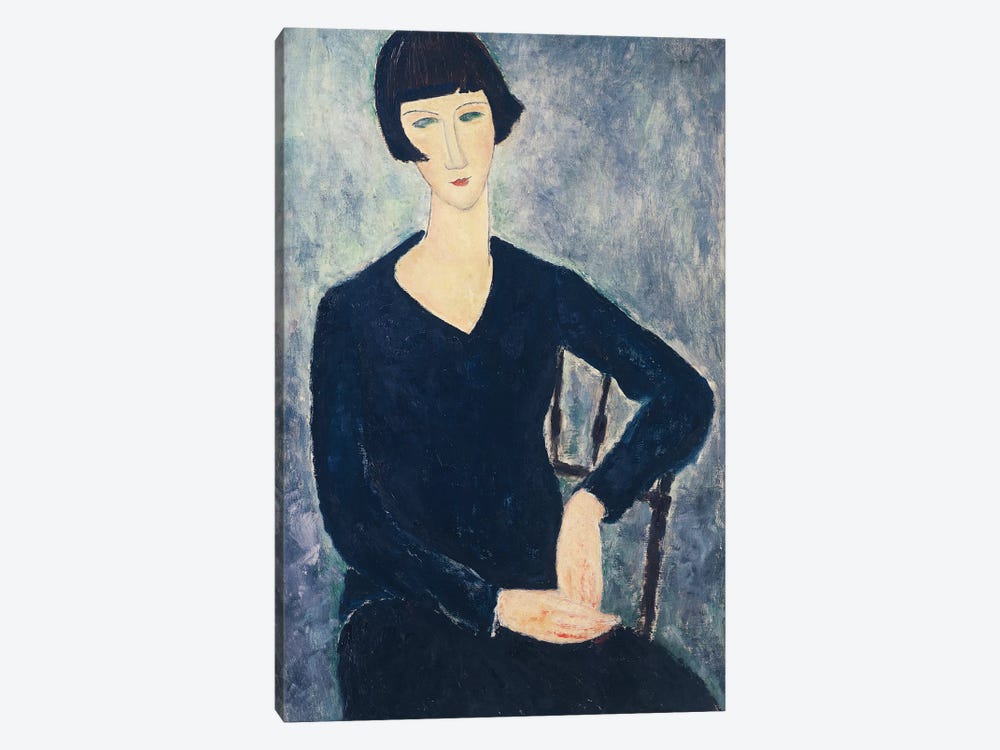 Young Seated Woman In Blue Dress, 1918 by Amedeo Modigliani 1-piece Canvas Art Print