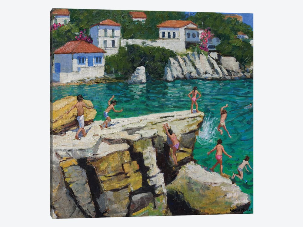 Jumping Into The Sea, Plates, Skiathos by Andrew Macara 1-piece Canvas Artwork