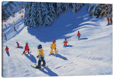 Ski School, Morzine Canvas Art Print - Skiing Art