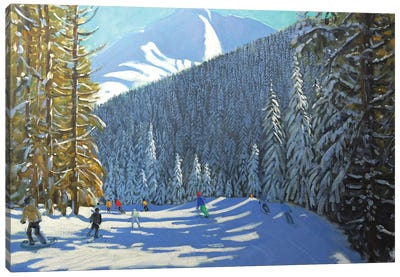 Skiing, Beauregard La Clusaz Canvas Art Print - Rustic Winter