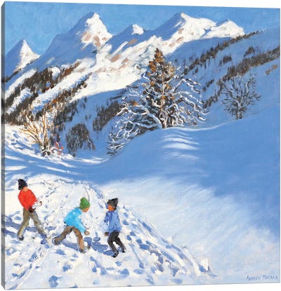 Snowballing, La Clusaz, France  Canvas Art Print - Andrew Macara