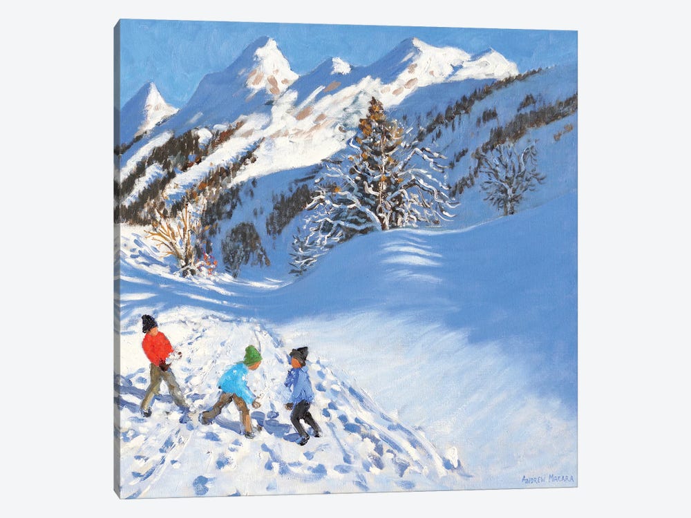 Snowballing, La Clusaz, France  by Andrew Macara 1-piece Canvas Artwork