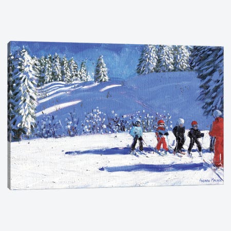 Young Skiers, Morzine, France Canvas Print #BMN9072} by Andrew Macara Canvas Artwork