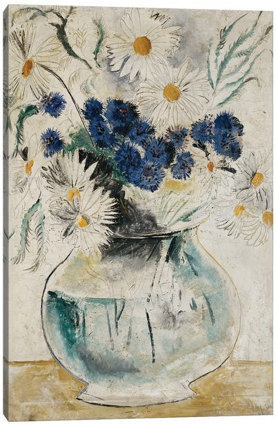 Daisies and Cornflowers in a Glass Bowl, 1927 Canvas Art Print
