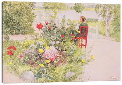 Summer in Sundborn, 1913, from a commercially printed portfolio, published in 1939 Canvas Art Print - Carl Larsson