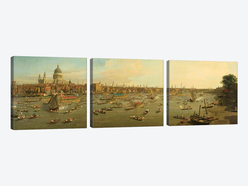The River Thames with St. Paul's Cathedral on Lord Mayor's Day, c.1747-8 by Canaletto 3-piece Canvas Art