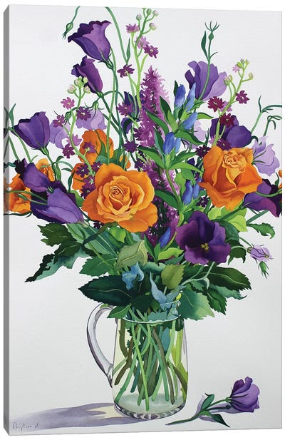 Orange and Purple Flowers Canvas Art Print - Bouquet Art