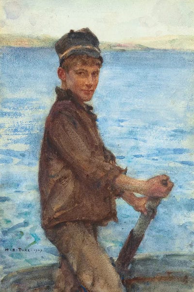 Steering the Punt, 1909 by Henry Scott Tuke art print