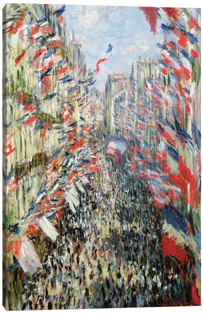 The Rue Montorgueil, Paris, Celebration of June 30, 1878  Canvas Art Print - All Things Monet