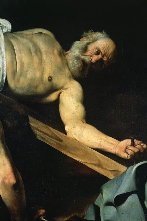 The Crucifixion of St. Peter, detail of St. Peter, 1600-01