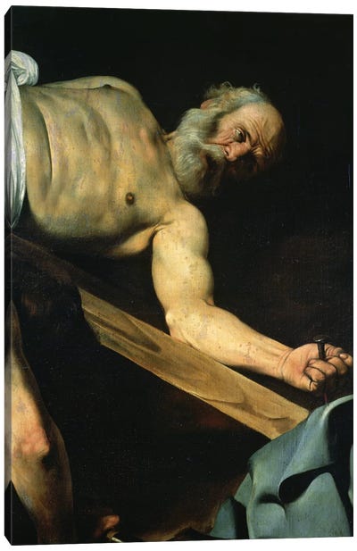 The Crucifixion of St. Peter, detail of St. Peter, 1600-01 Canvas Art Print - Saints