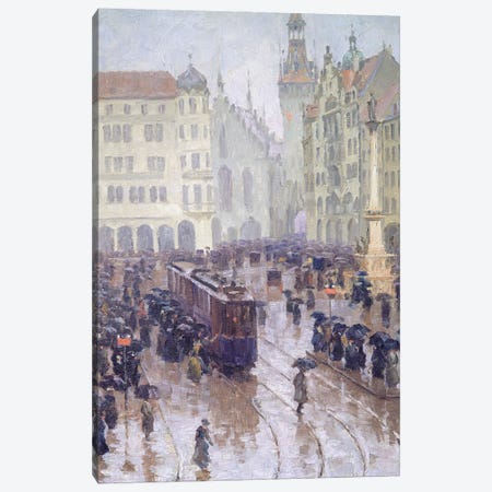 Martienplatz in Munich in the winter of 1915 Canvas Print #BMN9136} by Charles Wetter Canvas Wall Art