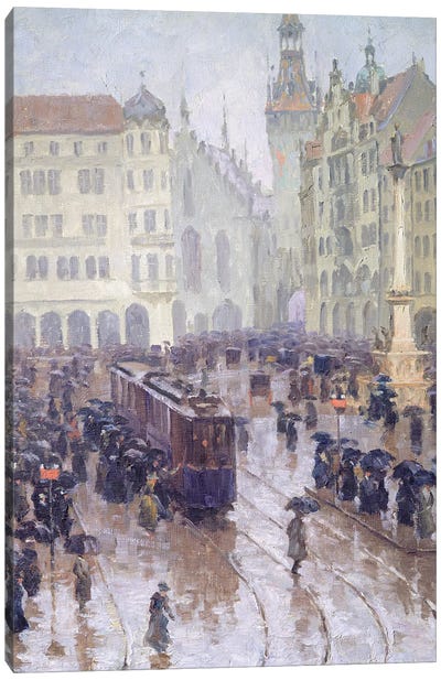 Martienplatz in Munich in the winter of 1915 Canvas Art Print - Munich Art