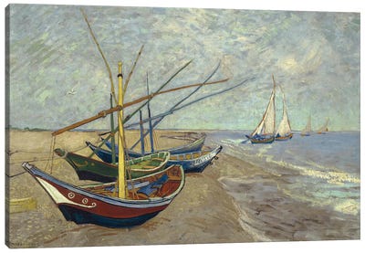 Fishing Boats on the Beach at Saintes-Maries-de-la-Mer, 1888 Canvas Art Print - Vincent van Gogh