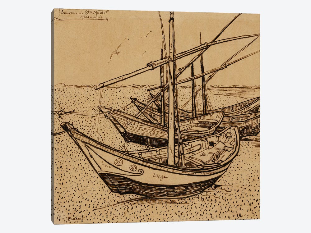 Fishing Boats on the Beach at Saintes-Maries-de-la-Mer, 1888 by Vincent van Gogh 1-piece Canvas Art