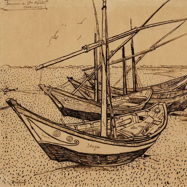 Impressionism: Fishing Boats on the Beach at Saintes-Maries-de-la-Mer, 1888 by Vincent van Gogh