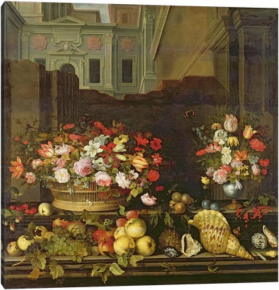 Still Life with Flowers, Fruits and Shells  Canvas Art Print