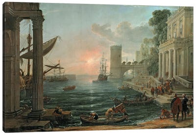 Seaport with the Embarkation of the Queen of Sheba, 1648 Canvas Art Print