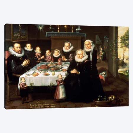 A Portrait of a Family saying Grace Before a Meal, 1602  Canvas Print #BMN915} by Gortzius Geldorp Art Print