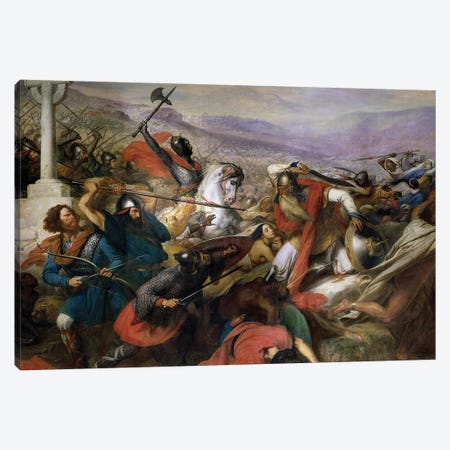 The Battle of Poitiers, 25th October 732, won by Charles Martel  1837 Canvas Print #BMN9160} by Charles Auguste Steuben Canvas Art