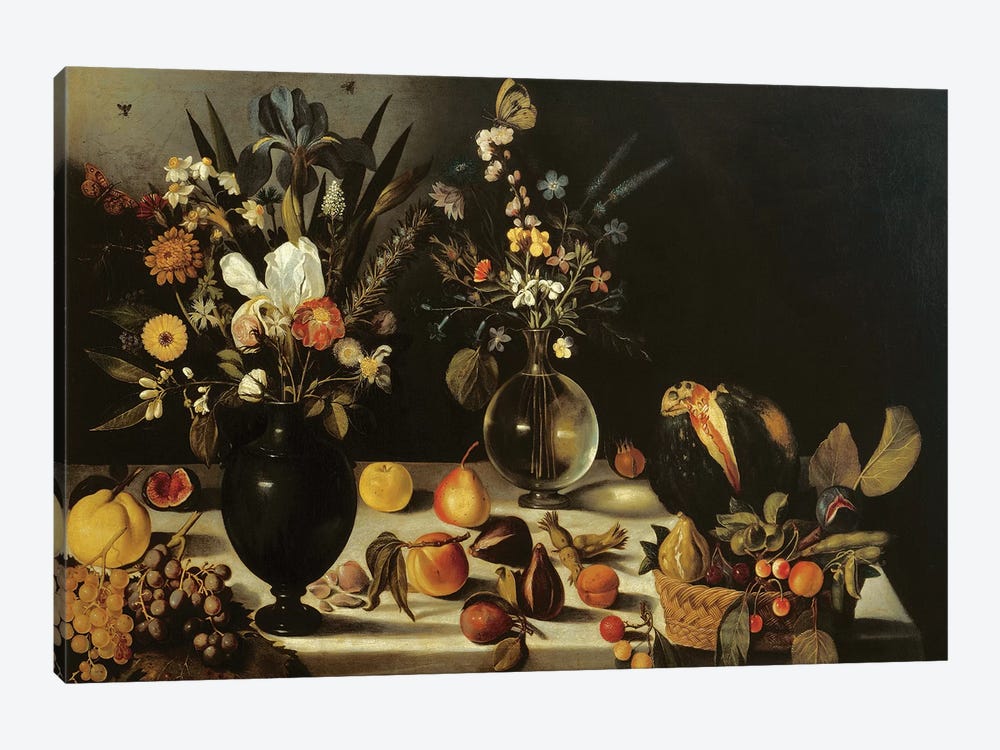 Still life with flowers and fruit, by Master of the Hartford Still Life, c.1600-10 by Michelangelo Merisi da Caravaggio 1-piece Canvas Artwork