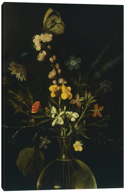 Still life with flowers and fruit, by Master of the Hartford Still Life, c.1600-10 Canvas Art Print - Michelangelo Merisi da Caravaggio