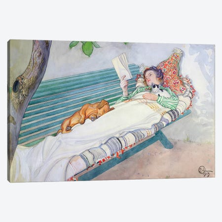 Woman Lying on a Bench, 1913 Canvas Print #BMN9211} by Carl Larsson Canvas Art