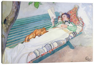 Woman Lying on a Bench, 1913 Canvas Art Print - Carl Larsson