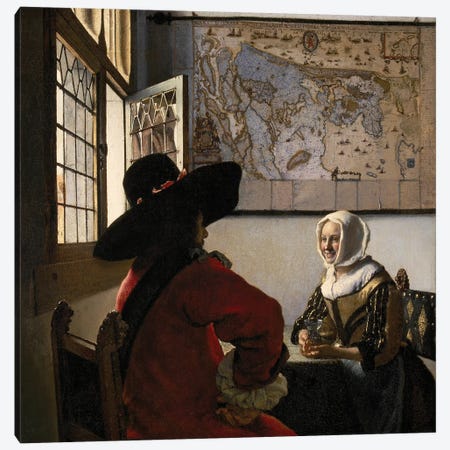 Officer And Laughing Girl, c. 1657-58 Canvas Print #BMN9217} by Jan Vermeer Canvas Art Print