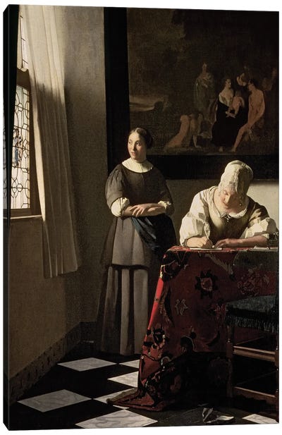 Lady Writing A Letter With Her Maid Canvas Art Print
