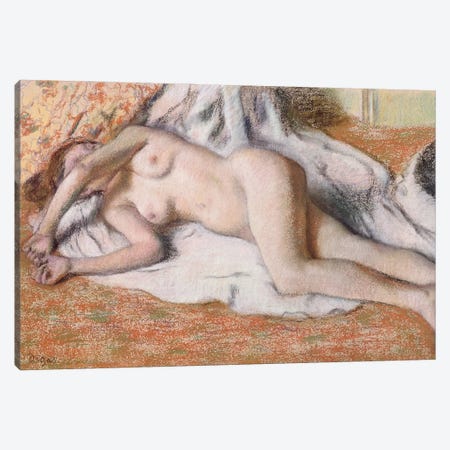 After the Bath or, Reclining Nude, c.1885 Canvas Print #BMN9245} by Edgar Degas Canvas Wall Art