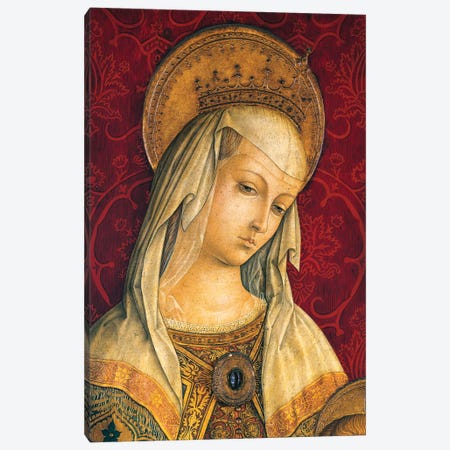 Madonna's face, detail from central panel of Triptych of Camerino Canvas Print #BMN9256} by Carlo Crivelli Art Print