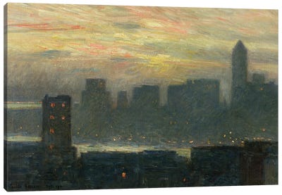 Manhattan's Misty Sunset, 1911 Canvas Art Print