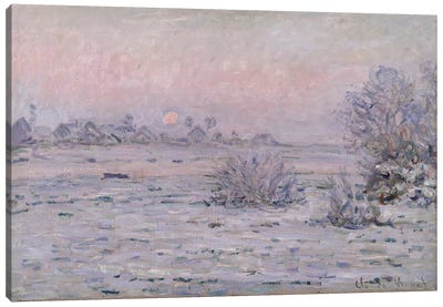 Snowy Landscape at Twilight, 1879-80  Canvas Art Print - Gray & Pink Art