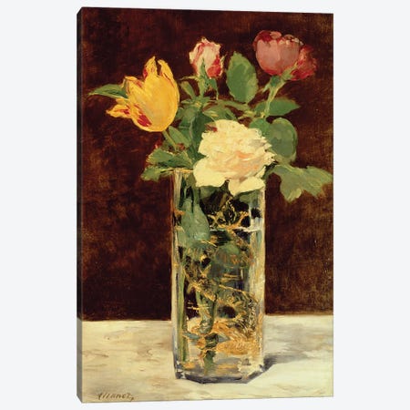 Roses and Tulips in a Vase, 1883 Canvas Print #BMN9308} by Edouard Manet Canvas Art