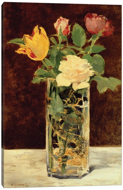 Roses and Tulips in a Vase, 1883 Canvas Art Print - Edouard Manet
