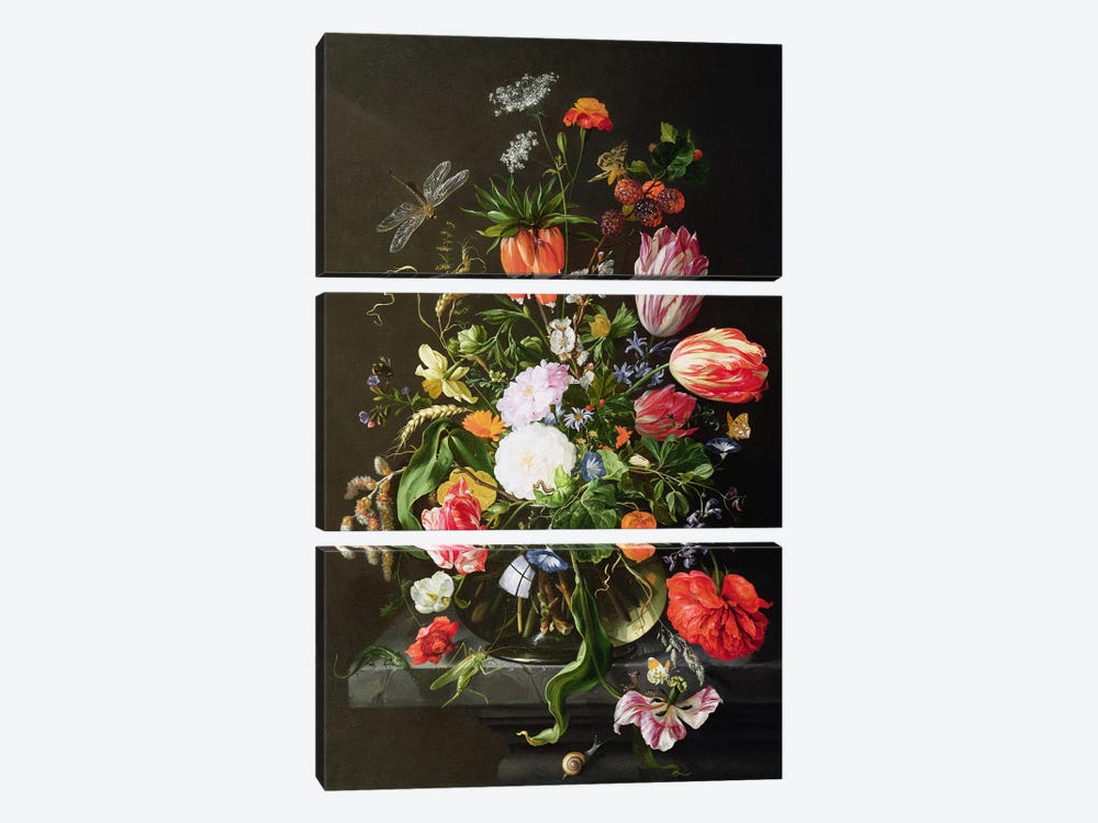 Still Life of Flowers by Jan Davidsz de Heem 3-piece Canvas Wall Art