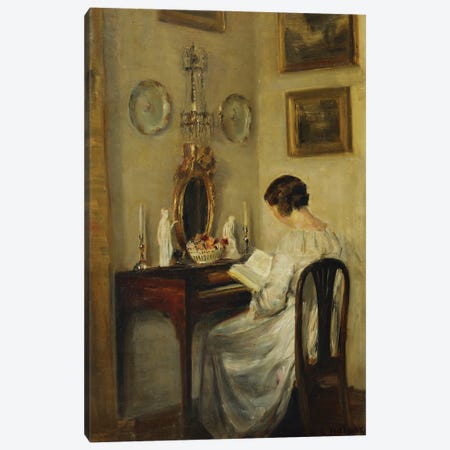 An Interior with a Girl Reading at a Desk Canvas Print #BMN9322} by Carl Holsoe Canvas Art
