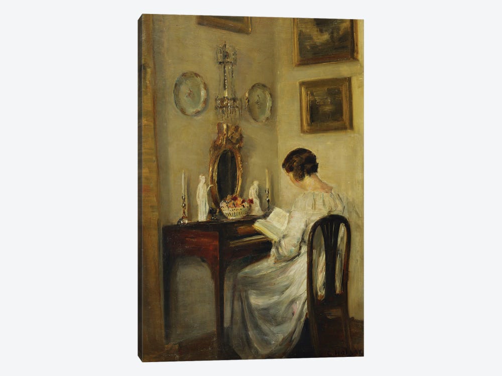An Interior with a Girl Reading at a Desk by Carl Holsoe 1-piece Canvas Wall Art