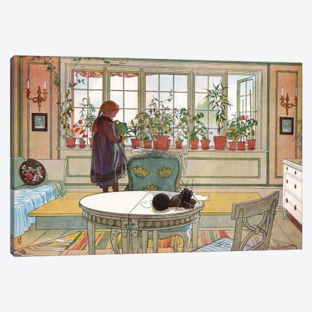 Flowers on the Windowsill, from 'A Home' series, c.1895 Canvas Print #BMN9362} by Carl Larsson Canvas Art