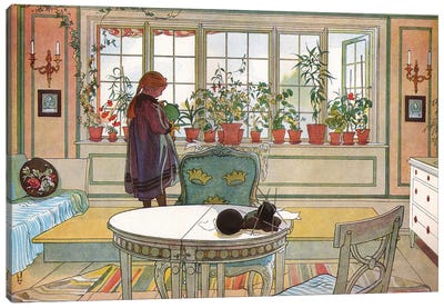Flowers on the Windowsill, from 'A Home' series, c.1895 Canvas Art Print - Carl Larsson
