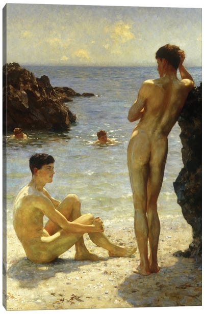 Lovers Of The Sun Canvas Art Print - Bathroom Nudes Art