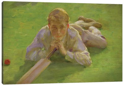 Henry All In Cricketing Whites Canvas Art Print - Celery